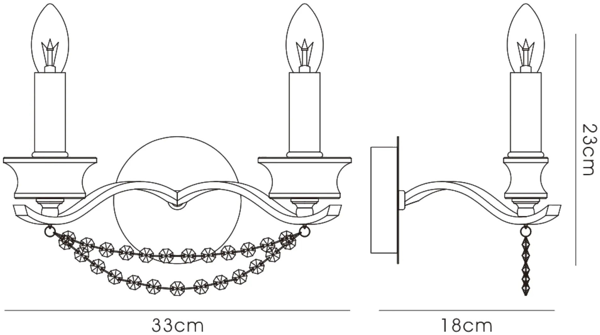 Nydia Polished Chrome Crystal Wall Lights Diyas Armed Wall Lights